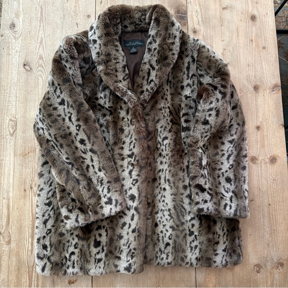 Donna Slayers Fabulous Furs Brown Leopard Faux Fur XL EUC